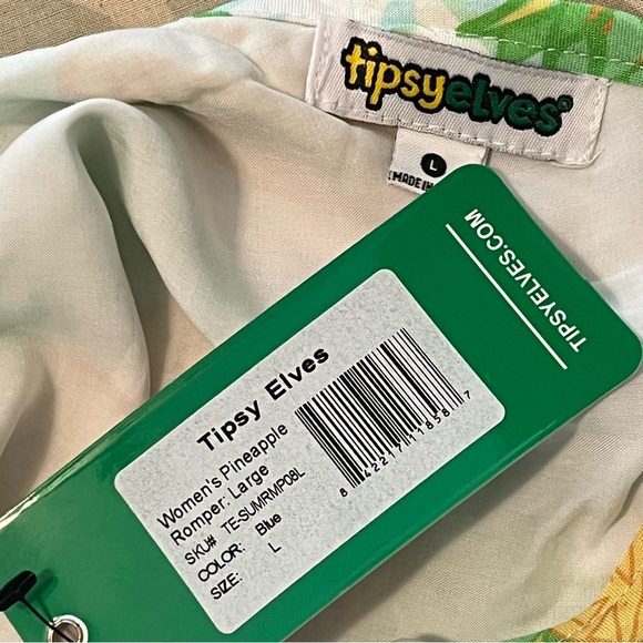 Tipsy Elves Pineapple Print Summer Romper Shorts Spaghetti strap size Large NEW - Picture 9 of 12